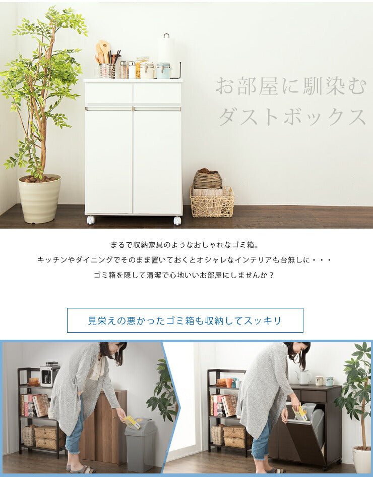ごみ箱 ゴミ箱 分別 大容量 2分別 完成品 ダストボックス 幅55 スリム キッチンカウンター 鏡面 白 ホワイト キャスター おしゃれ 韓国インテリア(代引不可)