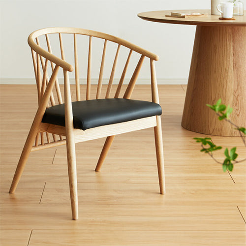 ダイニングチェア 2脚セット アッシュ無垢材 天然木 PVC 椅子 イス おしゃれ 北欧 シンプル 肘あり 肘置き ウレタン塗装 新生活 一人暮らし デスクチェア カントリー ナチュラル ブラック(代引不可)