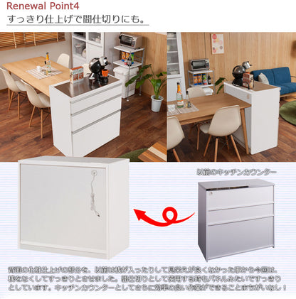 日本製 完成品 大川家具 ステンレス キッチン カウンタ― 幅110 大容量 食器棚 3段 収納 艶出しホワイトレンジ台 レンジラック おしゃれ 国産(代引不可)