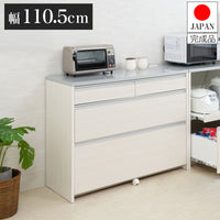 日本製 完成品 幅110.5 キッチンカウンター レンジ台 ホワイトウォッシュ 木目調 木製 食器棚 レンジボード キッチンボード おしゃれ 北欧 鏡面仕上げ 引き出し ワイド 大容量 カウンター(代引不可)