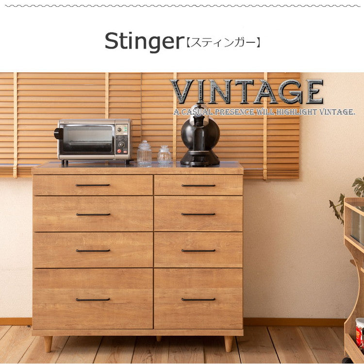 STING キッチンカウンター 幅105.5 ヴィンテージオーク ステンレス レンジ台 レンジラック 食器棚 レンジボード キッチン収納 キッチンボード 木製 キャビネット キッチンラック(代引不可)
