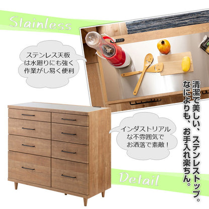 STING キッチンカウンター 幅105.5 ヴィンテージオーク ステンレス レンジ台 レンジラック 食器棚 レンジボード キッチン収納 キッチンボード 木製 キャビネット キッチンラック(代引不可)