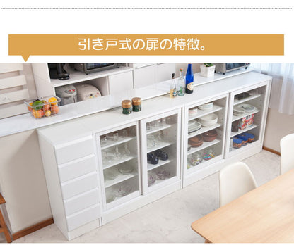 日本製 天然木 桐 カウンター下収納 幅120 引戸 ホワイト 白 収納 キッチンカウンター シンプル おしゃれ(代引不可)