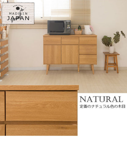 日本製 キッチンカウンター 幅110cm ナチュラル 収納型タイプ 完成品 組み立て不要 レンジ台 レンジラック 大型レンジ 食器棚(代引不可)