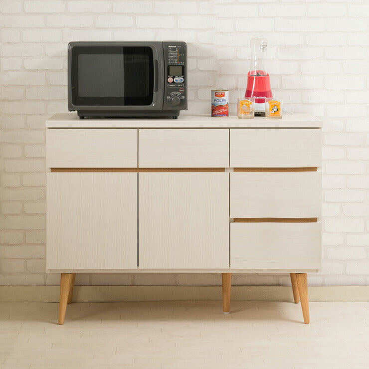 日本製 キッチンカウンター 幅110cm ホワイトウォッシュ 収納型タイプ 完成品 組み立て不要 レンジ台 レンジラック 食器棚(代引不可)