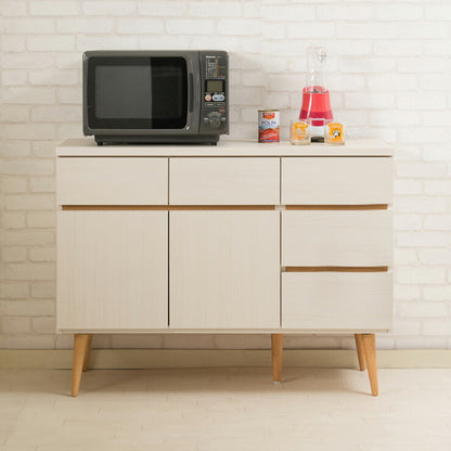 日本製 キッチンカウンター 幅110cm ホワイトウォッシュ 収納型タイプ 完成品 組み立て不要 レンジ台 レンジラック 食器棚(代引不可)