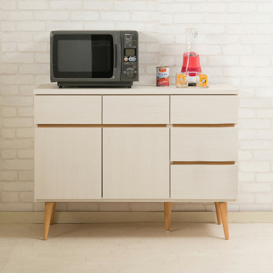 日本製 キッチンカウンター 幅110cm ホワイトウォッシュ 収納型タイプ 完成品 組み立て不要 レンジ台 レンジラック 食器棚(代引不可)