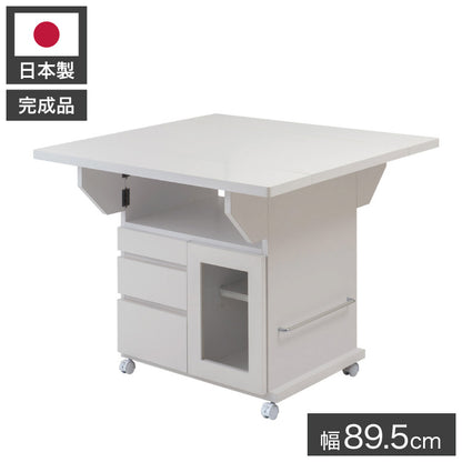 日本製 完成品 大川家具 Butter 幅89.5 高さ70 テーブル バタフライカウンター ホワイト キッチン収納 おしゃれ 白 リビング キャスター付き バタフライワゴン 国産(代引不可)