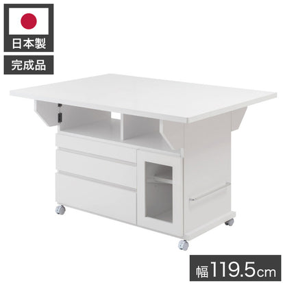 日本製 完成品 大川家具 Butter 幅119.5 高さ70 テーブル バタフライカウンター ホワイト キッチン収納 おしゃれ 白 リビング キャスター付き 国産 バタフライワゴン(代引不可)