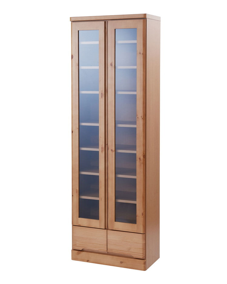 キッチンボード 幅60 ナチュラル ハイタイプ カップボード 食器棚 北欧 ナチュラル ガラス 扉棚 木製 天然木 薄型 省スペース 本棚 フリーボード ディスプレイ 収納(代引不可)