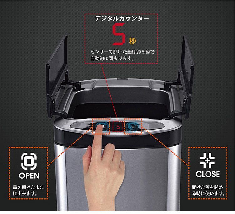 自動開閉 センサー式 ごみ箱 ふた付き ステンレス 30L スリム 両開き ダストボックス 30リットル ステンレスダストBOX スリムタイプ 蓋付き フタ付き ごみ箱 ゴミ箱 キッチン リビング おしゃれ(代引不可)