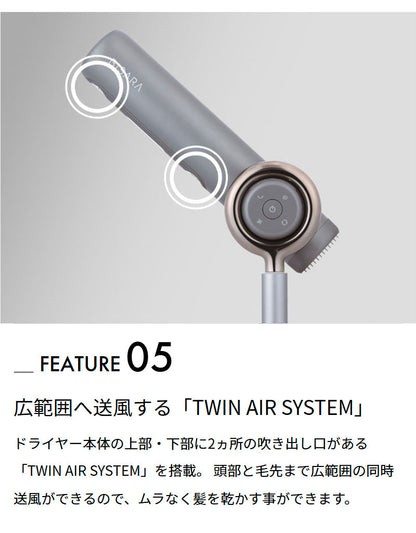 ハンズフリースタンドヘアドライヤー BISARA(ビサラ) BSR002WH/GY 左右自動首振り マイナスイオン 吹き出し口2カ所 風量切替 温度切替 高さ調節 角度調節 美髪 リモコン操作 リモコン収納