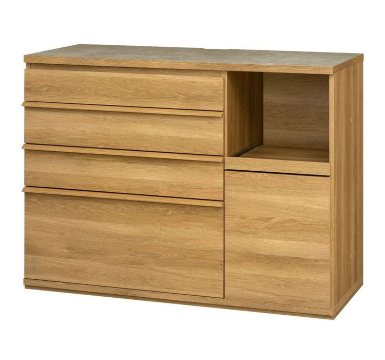 キッチンカウンター レンジ台 食器棚 幅120cm 高さ90cm ナチュラルブラウン 引出4段 コンセント付 メラミン天板 キッチン 家電 収納 コモピア CMA-9012SLNA(代引不可)