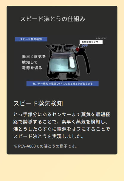 蒸気レス電気ケトル 0.6L ナイトブラック タイガー魔法瓶 タイガー TIGER PCV-A060KN スピード沸とう QUICK&SAFE+ 安全設計