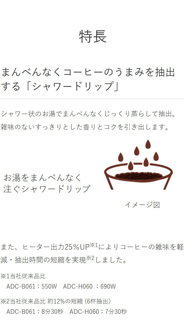 タイガー魔法瓶 コーヒーメーカー ドリップ式 シャワードリップ スリム コンパクト ガラス製 深リブ コク 食洗器対応 お手入れ簡単 着脱タンク 給水 ADC-H060TD