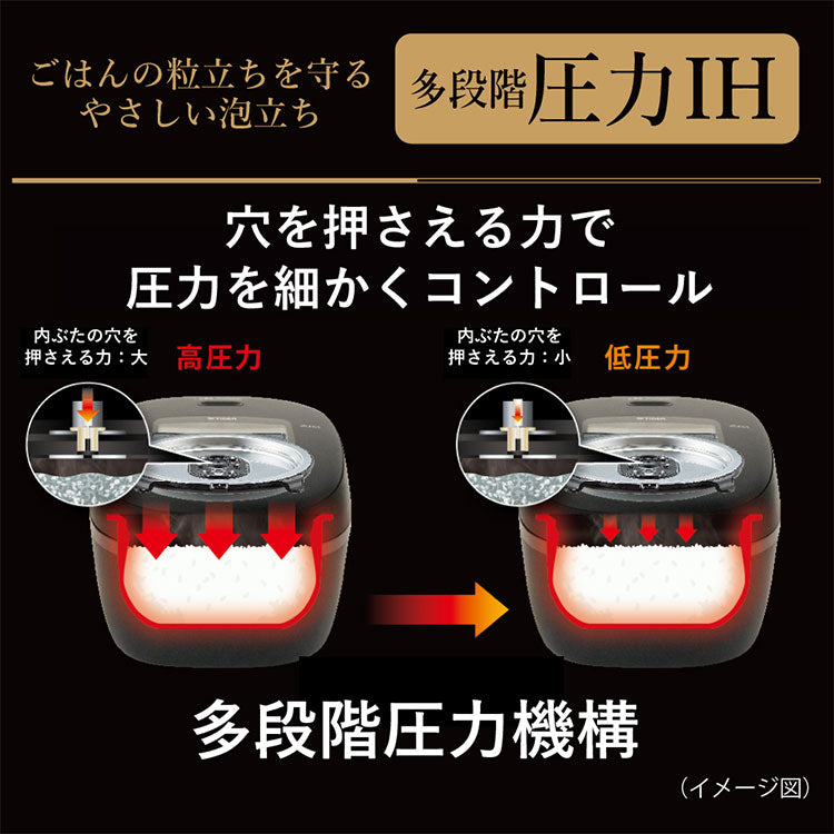 TIGER タイガー 圧力IHジャー炊飯器 ご泡火炊き エントリーモデル 5.5合 土鍋コート 炊き分け 極うま 少量 冷凍 おにぎり 分づき米 玄米 雑穀 麦飯 調理 圧力クリーニング JRI-S100KO オフブラック