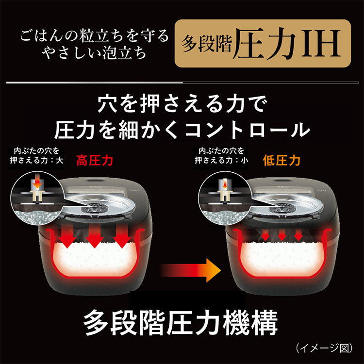 TIGER タイガー 圧力IHジャー炊飯器 炊きたて 5.5合 土鍋蓄熱コート 極うま 少量 冷凍 おにぎり 分づき米 玄米 雑穀 麦飯 GABA 調理 圧力クリーニング お手入れ簡単 JRI-T100K ブラック