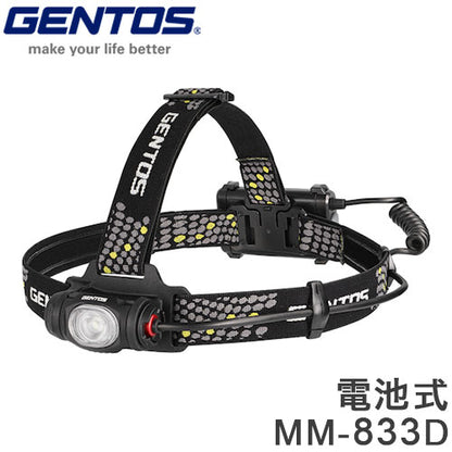 GENTOS 電池式 LED ヘッドライト メタルマスター アルミボディ 小型ヘッドライト ヘルメット コンパクト ブースト機能 530ルーメン エネループ MM-833D