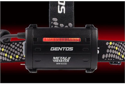 GENTOS 電池式 LED ヘッドライト メタルマスター アルミボディ 小型ヘッドライト ヘルメット コンパクト ブースト機能 530ルーメン エネループ MM-833D