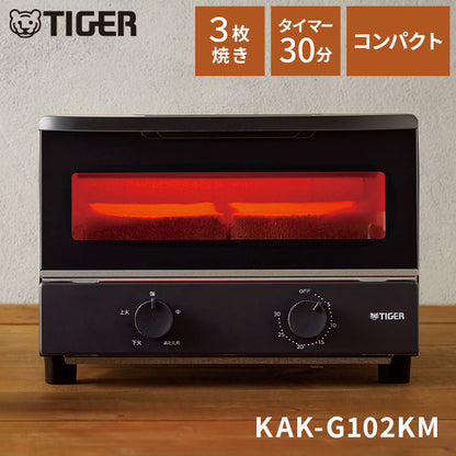 オーブントースター マットブラック 3枚焼き コンパックト 30分タイマー タイガー魔法瓶 タイガー TIGER KAK-G102KM